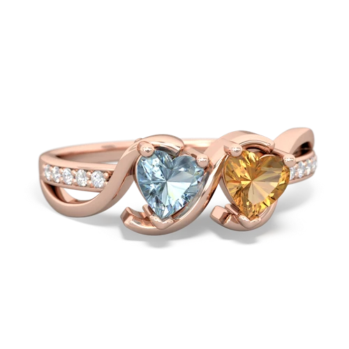 aquamarine-citrine double heart ring