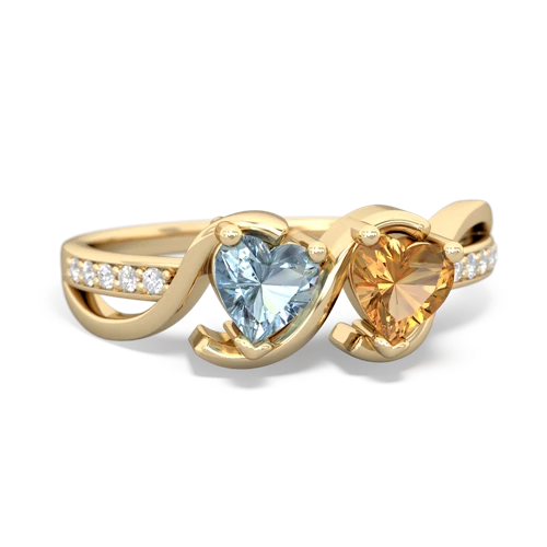 aquamarine-citrine double heart ring