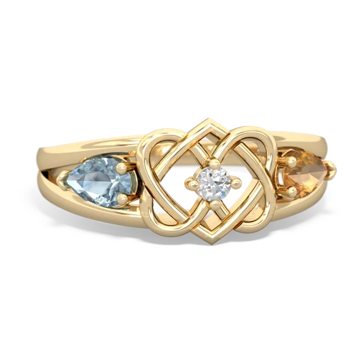 Aquamarine Genuine Aquamarine with Genuine Citrine Hearts Intertwined ring Ring