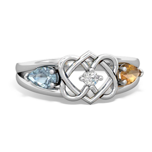 aquamarine-citrine double heart ring