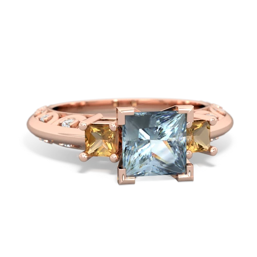 Aquamarine Genuine Aquamarine with Genuine Citrine and  Art Deco ring Ring