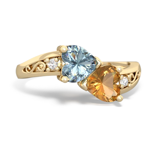 aquamarine-citrine filligree ring