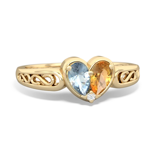 Aquamarine Genuine Aquamarine with Genuine Citrine filligree Heart ring Ring