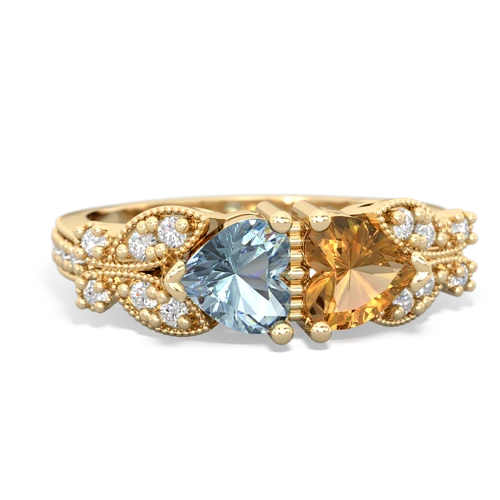 Aquamarine Genuine Aquamarine with Genuine Citrine Diamond Butterflies ring Ring