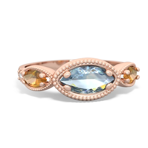 Aquamarine Genuine Aquamarine with Genuine Citrine and  Antique Style Keepsake ring Ring
