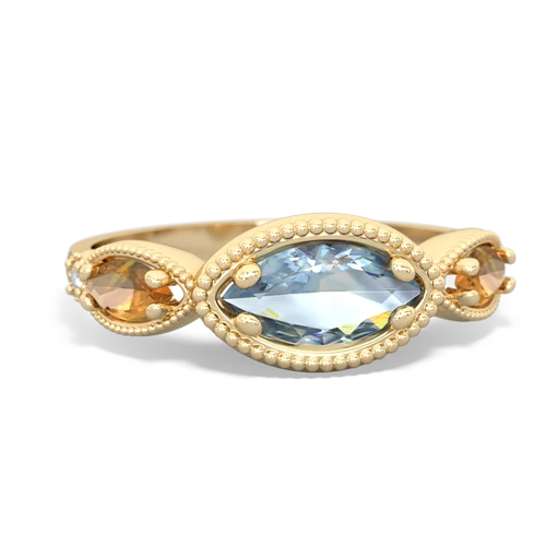 Aquamarine Genuine Aquamarine with Genuine Citrine and Genuine Ruby Antique Style Keepsake ring Ring