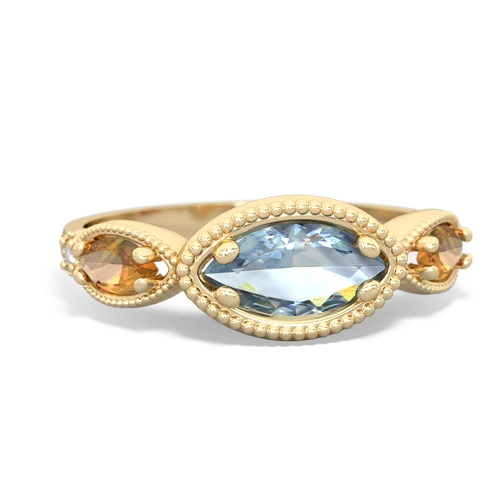 Genuine Aquamarine with Genuine Citrine and Genuine London Blue Topaz Antique Style Keepsake ring