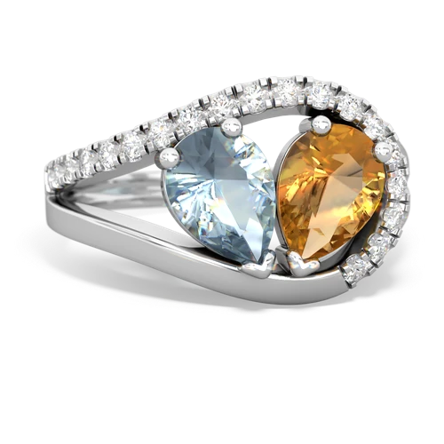 aquamarine-citrine pave heart ring