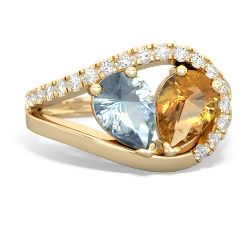 aquamarine-citrine pave heart ring