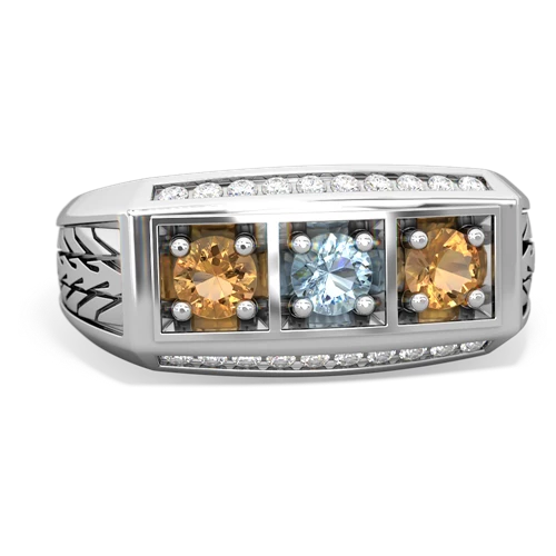 aquamarine-citrine three stone ring