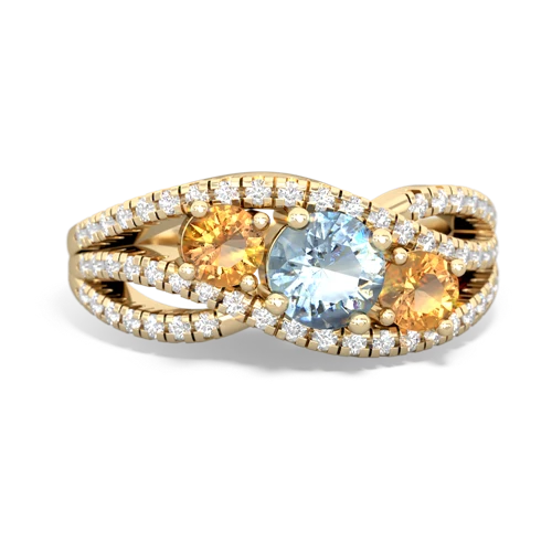 aquamarine-citrine three stone pave ring