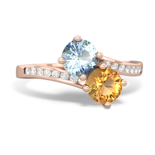 aquamarine-citrine two stone channel ring