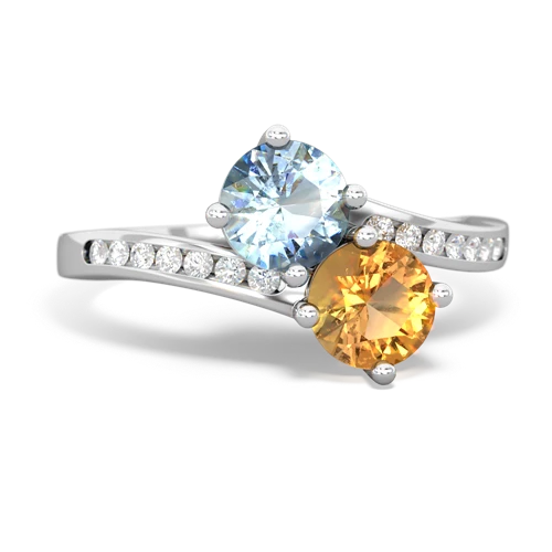 aquamarine-citrine two stone channel ring