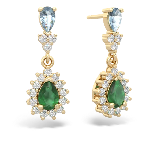 Aquamarine Genuine Aquamarine with Genuine Emerald Halo Pear Dangle earrings Earrings