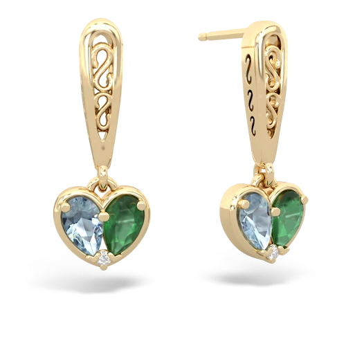 aquamarine-emerald filligree earrings