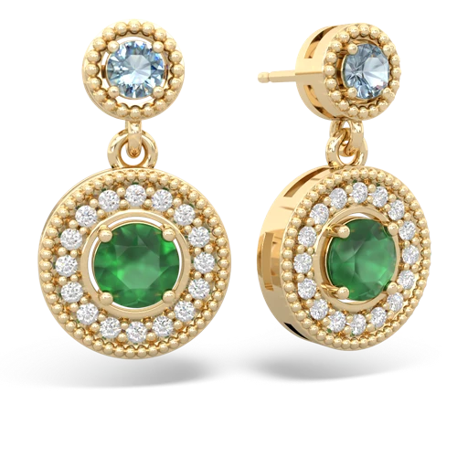 Aquamarine Genuine Aquamarine with Genuine Emerald Halo Dangle earrings Earrings