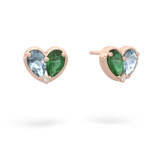 aquamarine-emerald one heart earrings