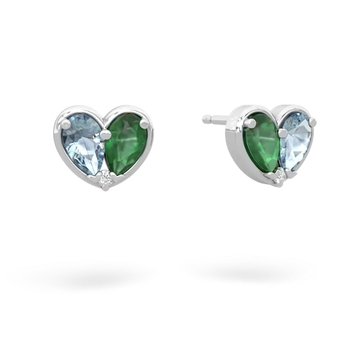aquamarine-emerald one heart earrings