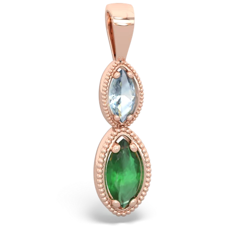 Aquamarine Genuine Aquamarine with Genuine Emerald Antique-style Halo pendant Pendant