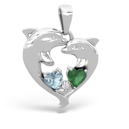 Aquamarine Genuine Aquamarine with Genuine Emerald Dolphin Heart pendant Pendant