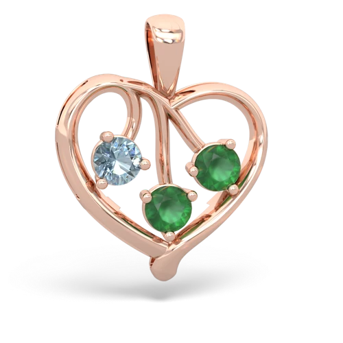Genuine Aquamarine with Genuine Emerald and Genuine Smoky Quartz Glowing Heart pendant