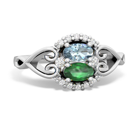 Aquamarine Genuine Aquamarine with Genuine Emerald Love Nest ring Ring
