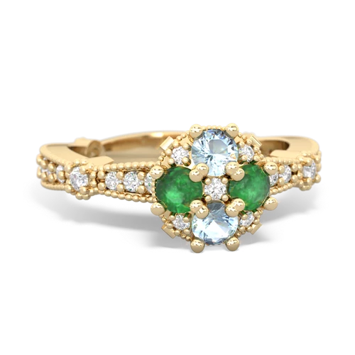 Aquamarine Genuine Aquamarine with Genuine Emerald Milgrain Antique Style ring Ring