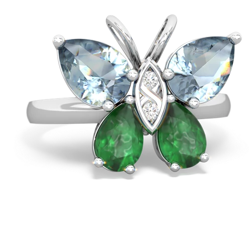 aquamarine-emerald butterfly ring