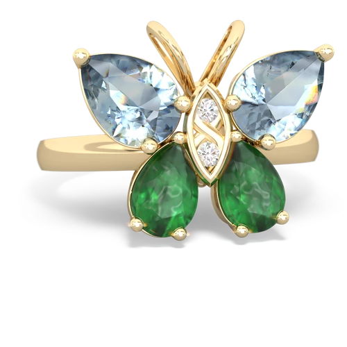 aquamarine-emerald butterfly ring