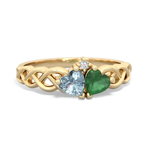 Aquamarine Genuine Aquamarine with Genuine Emerald Heart to Heart Braid ring Ring