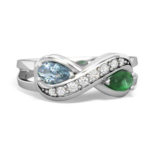 Aquamarine Genuine Aquamarine with Genuine Emerald Diamond Infinity ring Ring