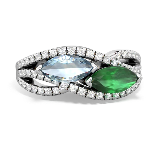 aquamarine-emerald double heart ring
