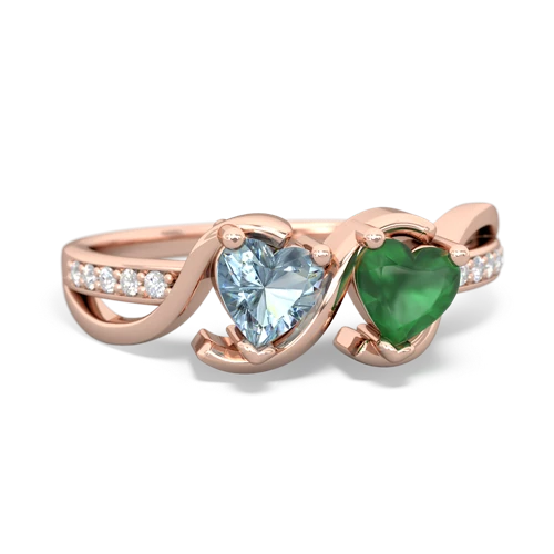 aquamarine-emerald double heart ring