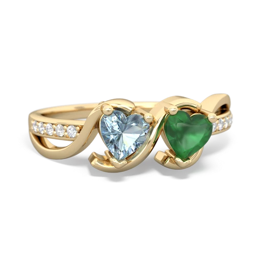 aquamarine-emerald double heart ring