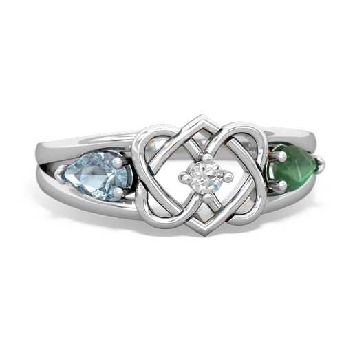 aquamarine-emerald double heart ring