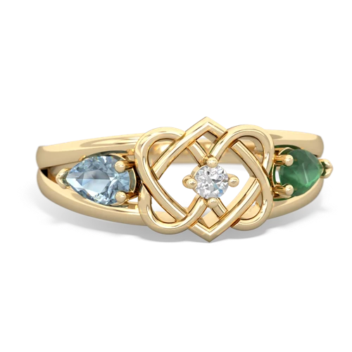 aquamarine-emerald double heart ring