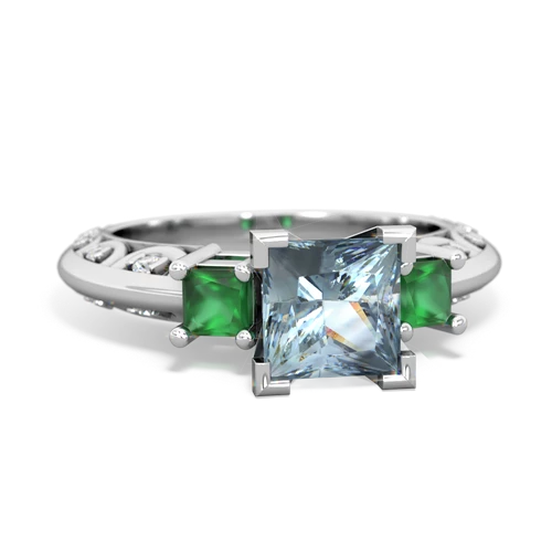 Aquamarine Genuine Aquamarine with Genuine Emerald and Lab Created Emerald Art Deco ring Ring