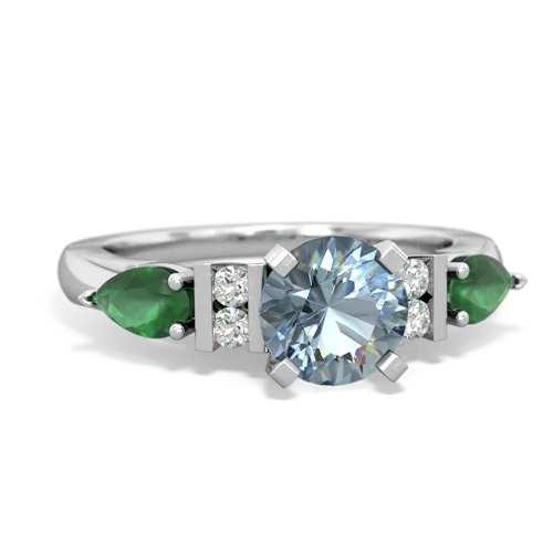 Aquamarine Genuine Aquamarine with Genuine Emerald and Lab Created Emerald Engagement ring Ring