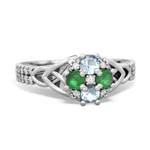 Aquamarine Genuine Aquamarine with Genuine Emerald Celtic Knot Engagement ring Ring