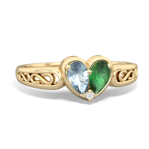 Aquamarine Genuine Aquamarine with Genuine Emerald filligree Heart ring Ring