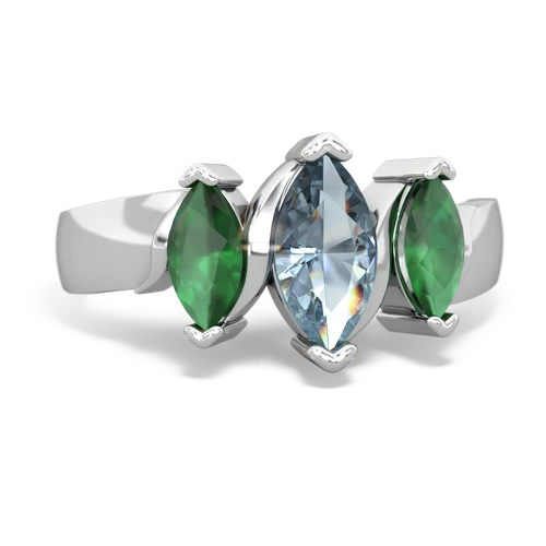 Genuine Aquamarine with Genuine Emerald and Genuine Smoky Quartz Three Peeks ring