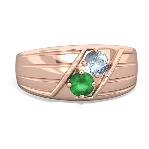 Aquamarine Genuine Aquamarine with Genuine Emerald Art Deco Men's ring Ring