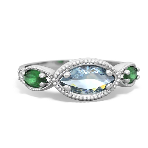 Genuine Aquamarine with Genuine Emerald and Genuine Smoky Quartz Antique Style Keepsake ring