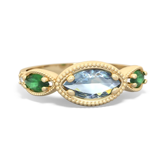 aquamarine-emerald milgrain marquise ring