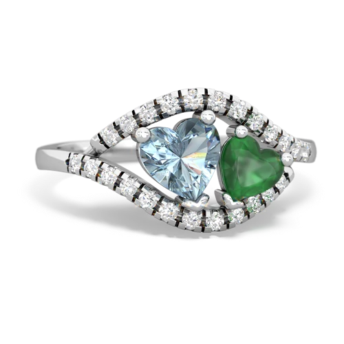 aquamarine-emerald mother child ring