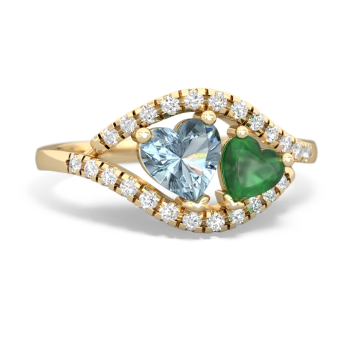 aquamarine-emerald mother child ring