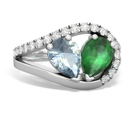 aquamarine-emerald pave heart ring