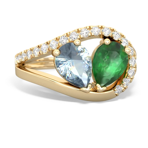 Aquamarine Genuine Aquamarine with Genuine Emerald Nestled Heart Keepsake ring Ring