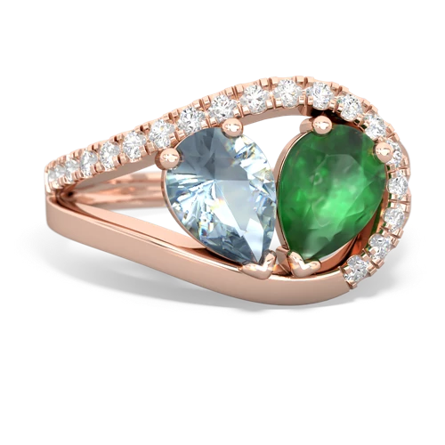 aquamarine-emerald pave heart ring