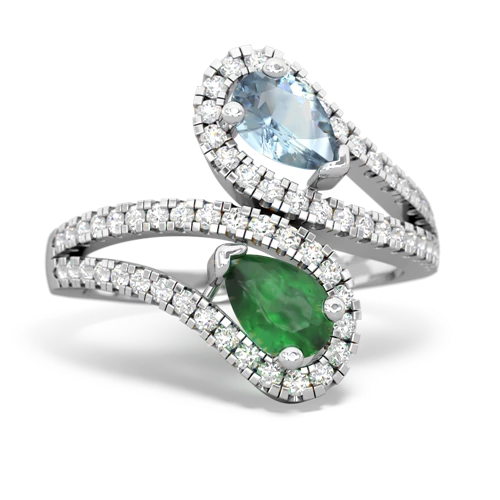 aquamarine-emerald pave swirls ring